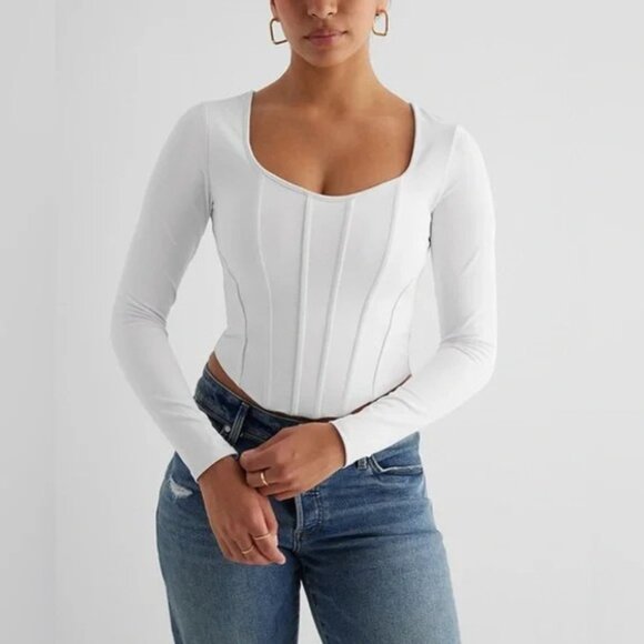 Express Body Contour High Compression Long Sleeve Corset Top S - Picture 1 of 6